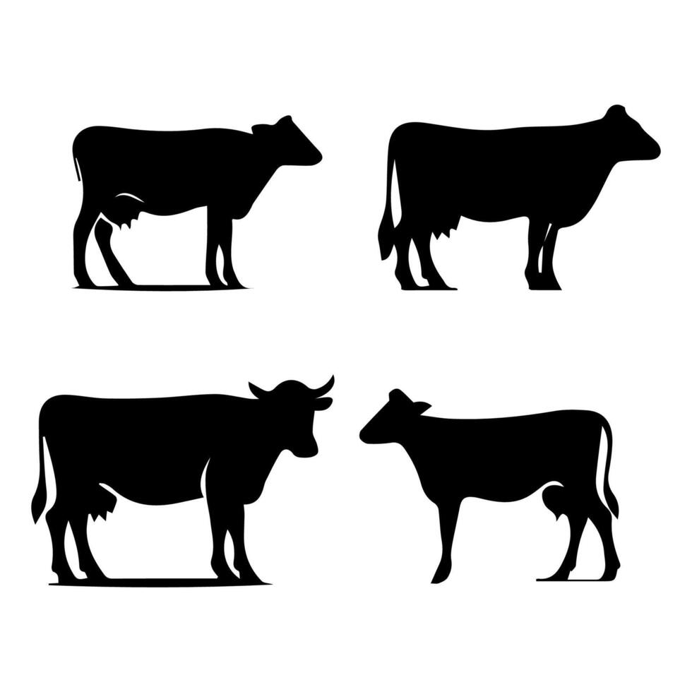 Set of cows. Black silhouette cow isolated on white vector