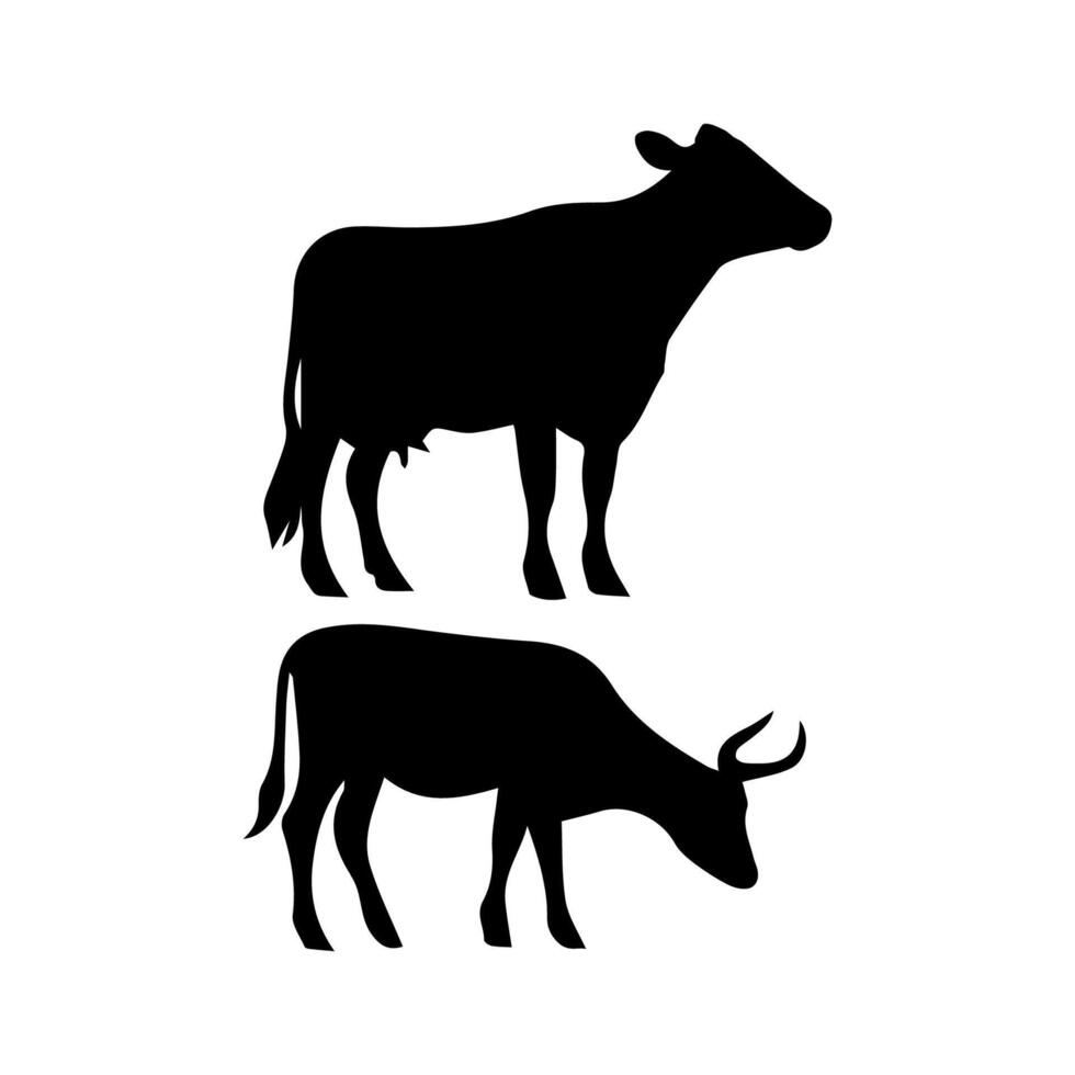 Set of cows. Black silhouette cow isolated on white vector