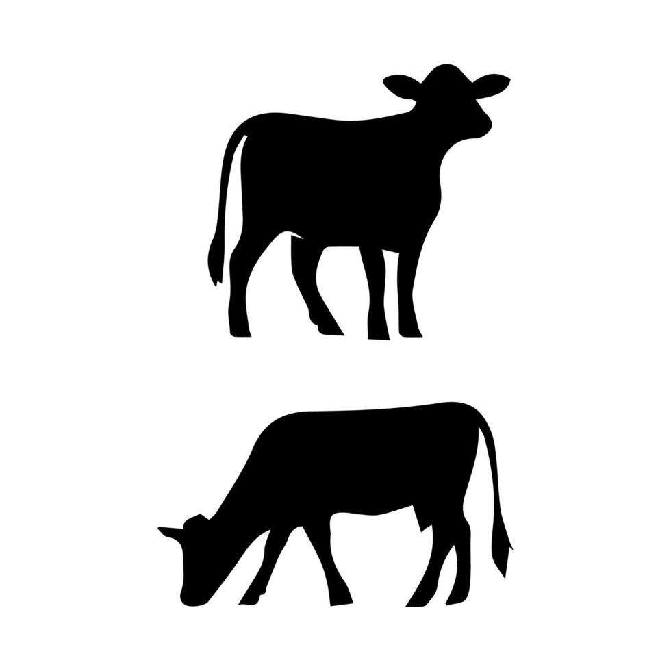 Set of cows. Black silhouette cow isolated on white vector
