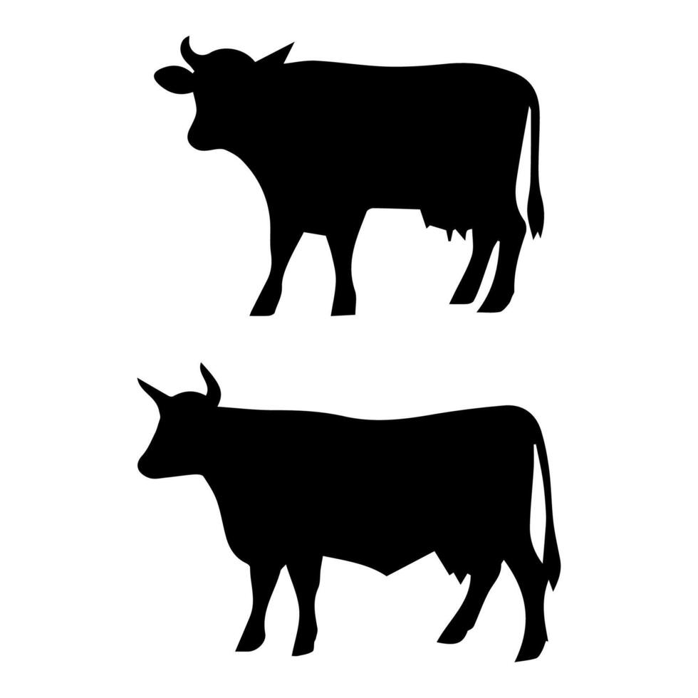 Set of cows. Black silhouette cow isolated on white vector