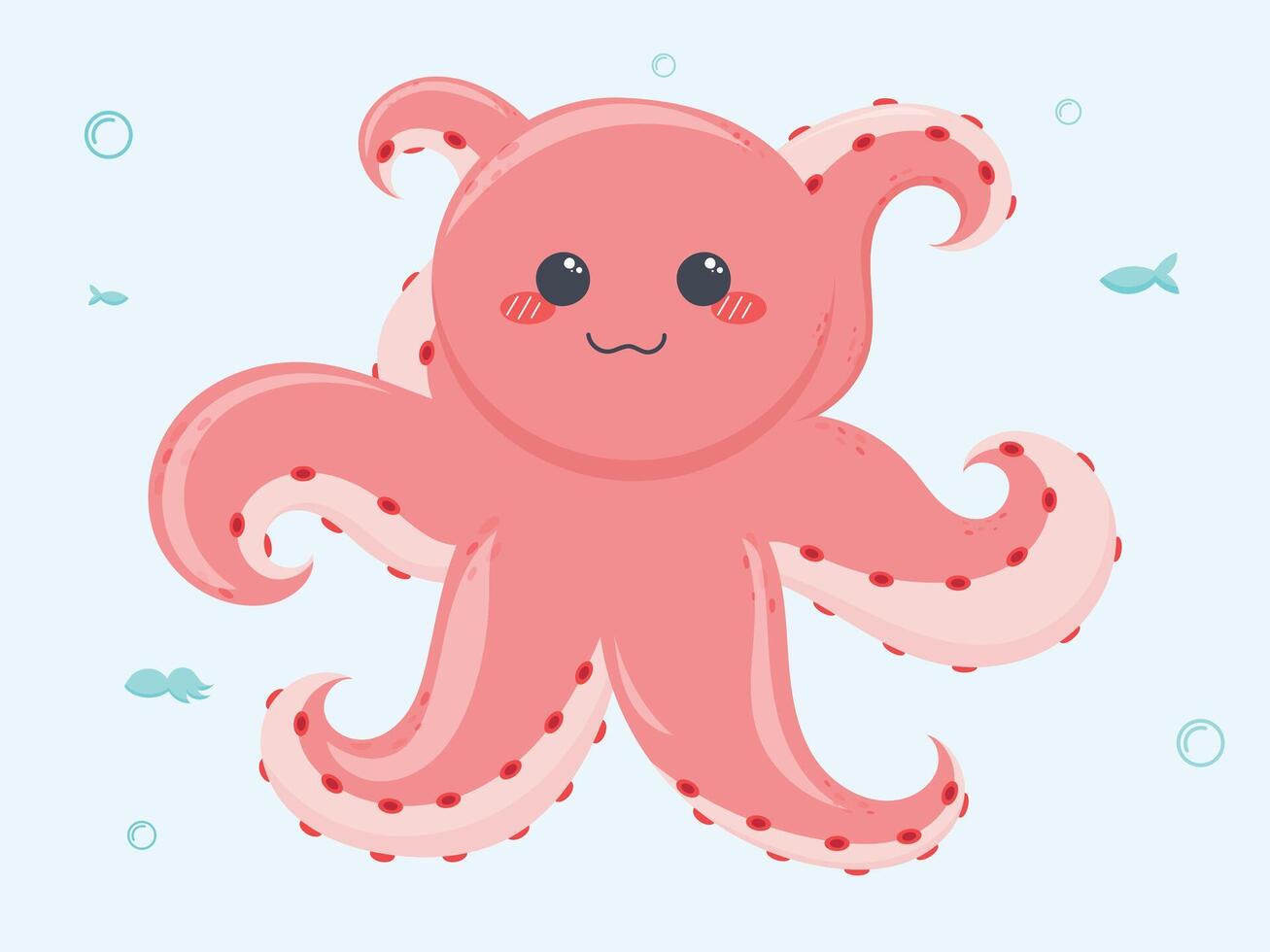 pink cute cartoon octopus character with tentacles in kawaii style hand drawn illustration vector