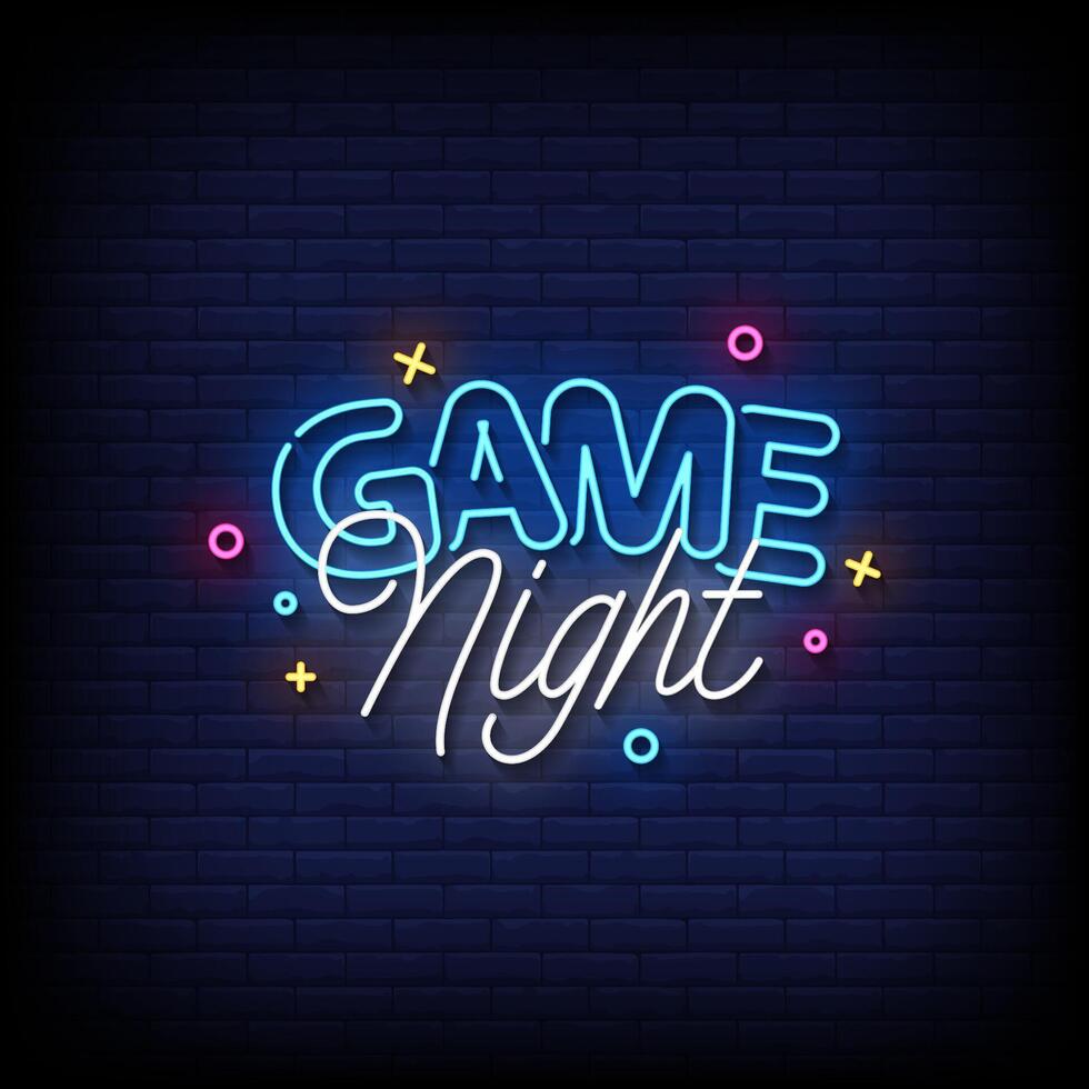 game night neon Sign on brick wall background vector