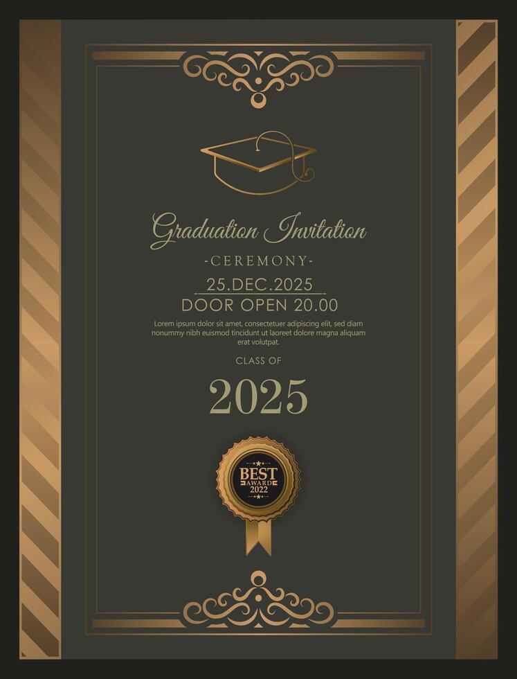 Elegant graduation invitation template with ornament vector