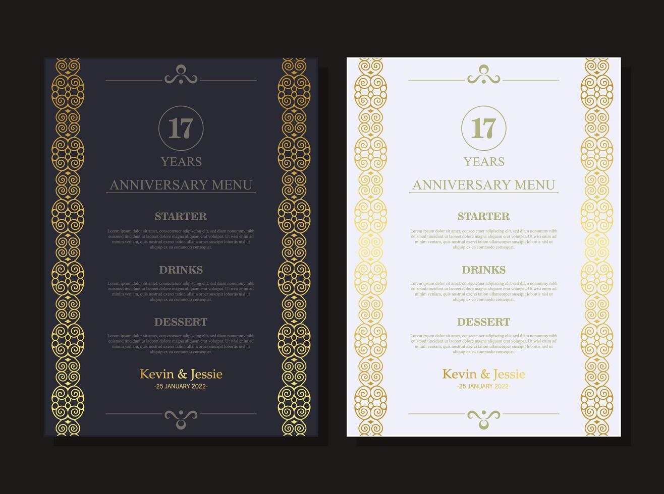 17th anniversary menu design template vector