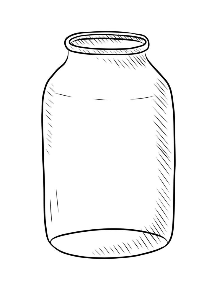BLACK AND WHITE CONTOUR DRAWING OF A GLASS JAR vector