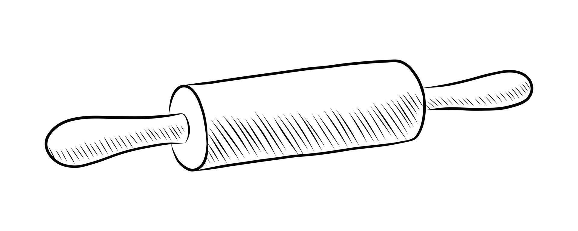 BLACK WHITE CONTOUR DRAWING OF A ROLLING PIN FOR DOUGH vector
