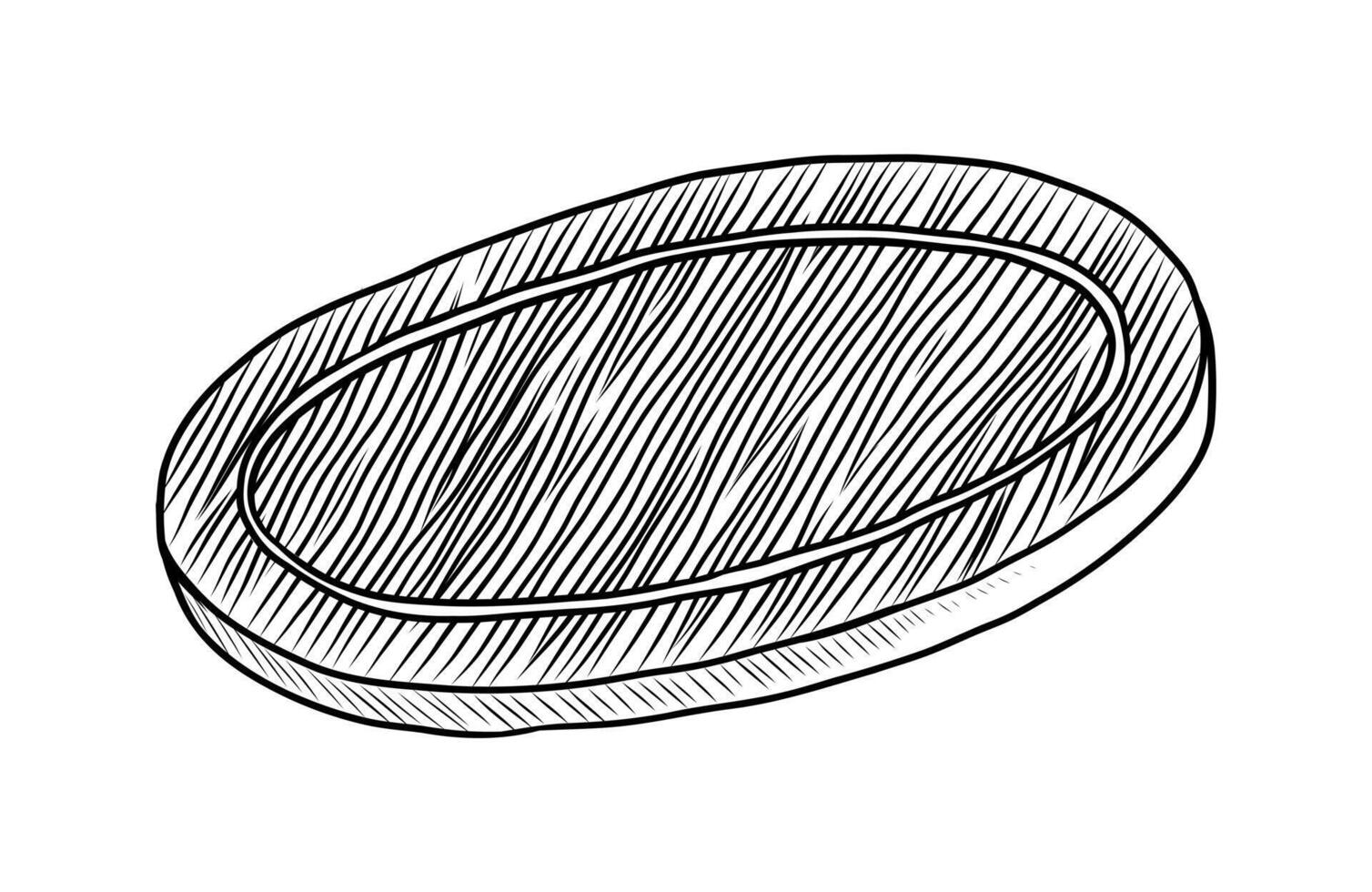 BLACK AND WHITE CONTOUR DRAWING OF A WOODEN CUTTING BOARD vector