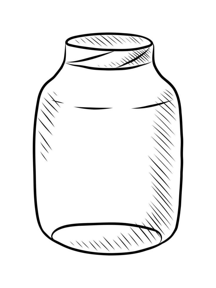 BLACK AND WHITE CONTOUR DRAWING OF A GLASS JAR vector