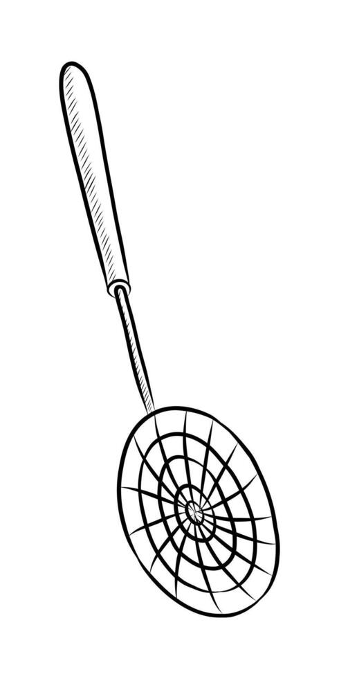 BLACK AND WHITE CONTOUR DRAWING OF A KITCHEN SKIMMER vector