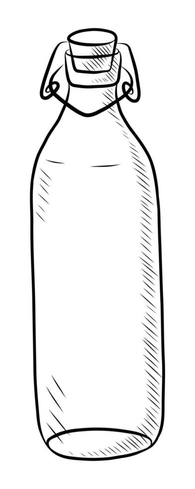 BLACK AND WHITE CONTOUR DRAWING OF AN EMPTY GLASS BOTTLE WITH A HINGED LID vector