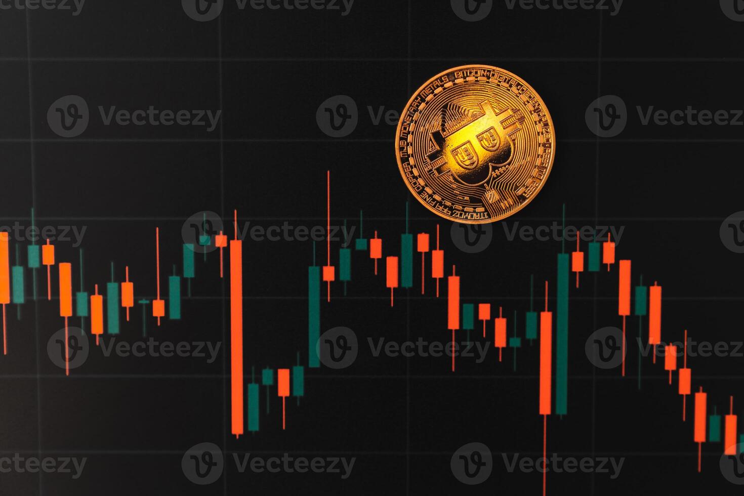 bitcoin chart on dark background. Cryptocurrency is the currency of the future. photo