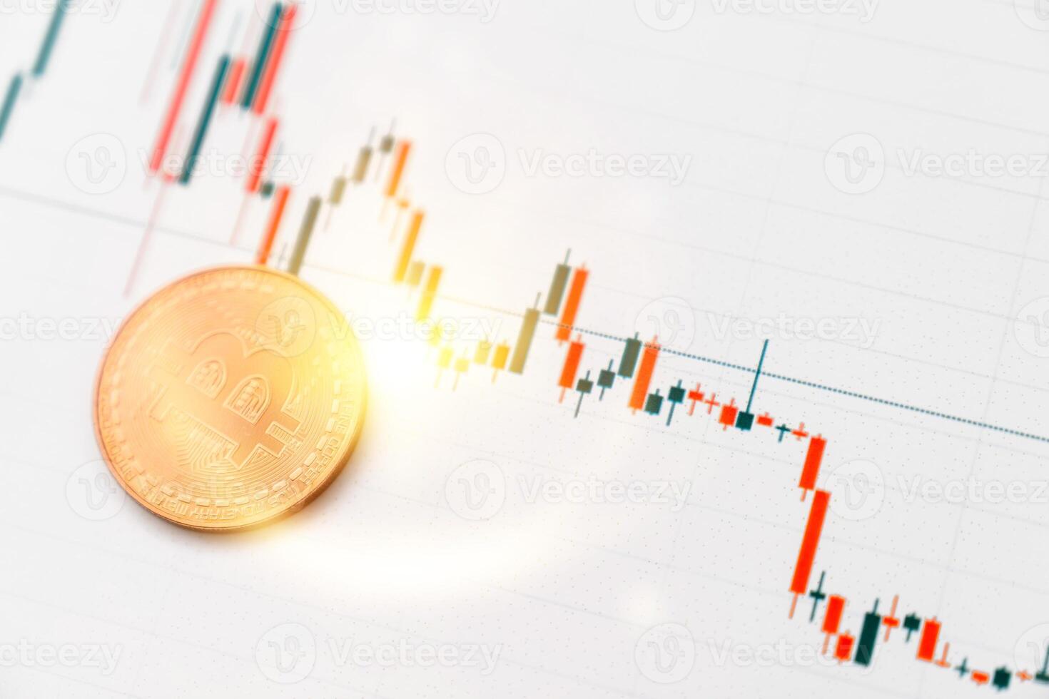 Bitcoin on white graph. New online currency. photo