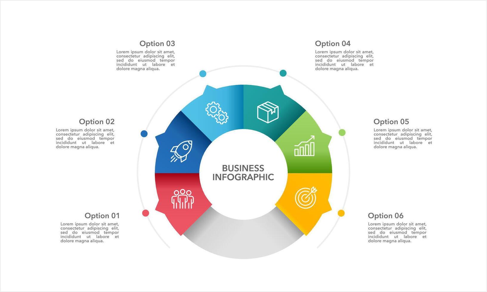 Business visualization infographic circle design template with 6 options, steps or processes. Business presentation. vector