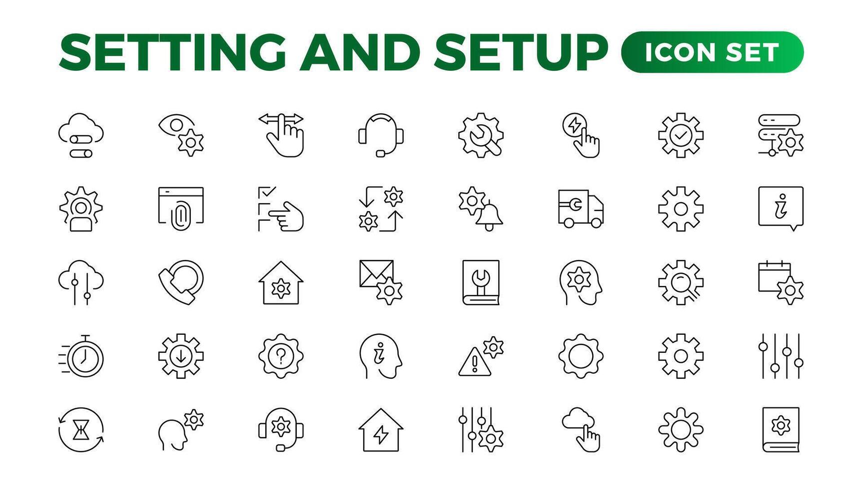 Setting and setup Solid icon collection. app and website settings icon set. options, configuration, preferences, adjustments, tools, gear, control panel, management, and productivity icons. vector