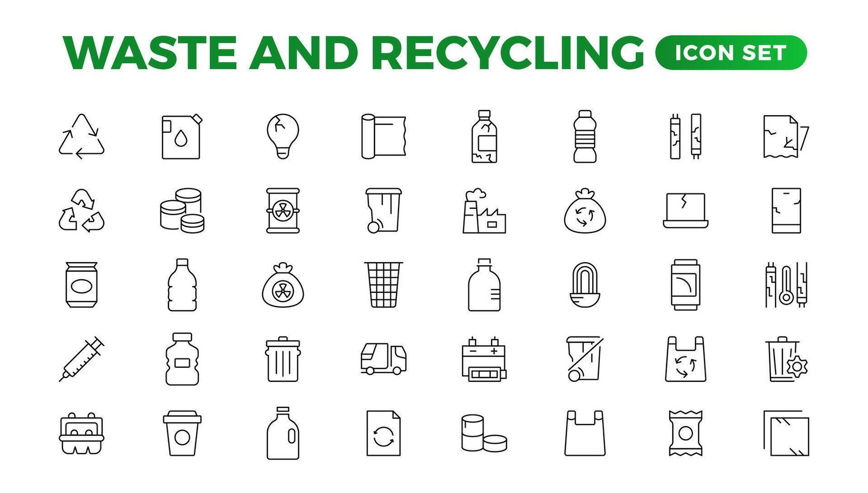 Set of Waste and Recycling line icons. Garbage, Trash, separation, and waste recycling Linear icon collection. vector