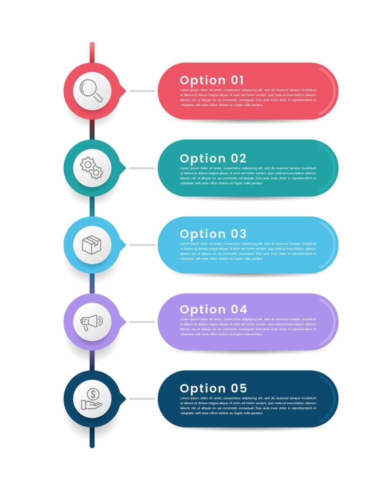 5 process or timeline of business to success. Infographic vertical labels design template. Choice, Choose, Step, and Business presentation. vector