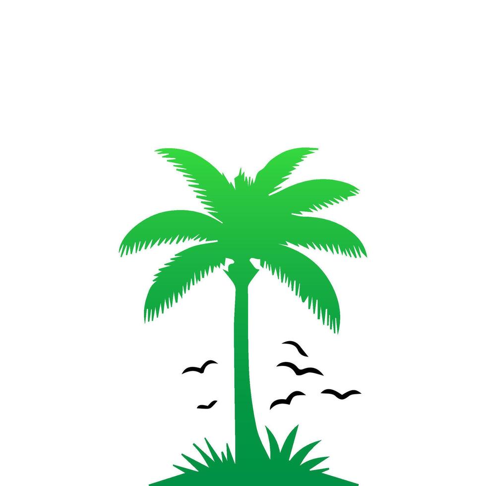 Green palm tree isolated on white background. Palm silhouette vector