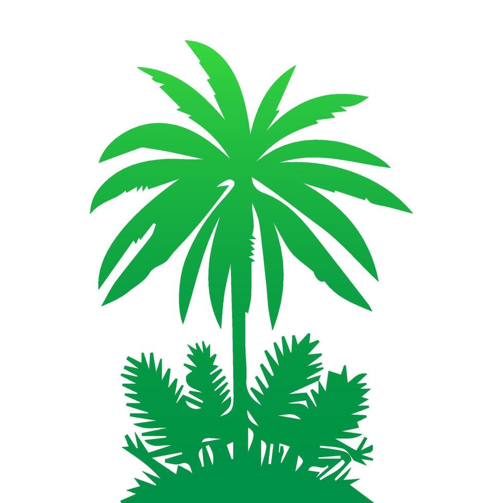 Green palm tree isolated on white background. Palm silhouette vector