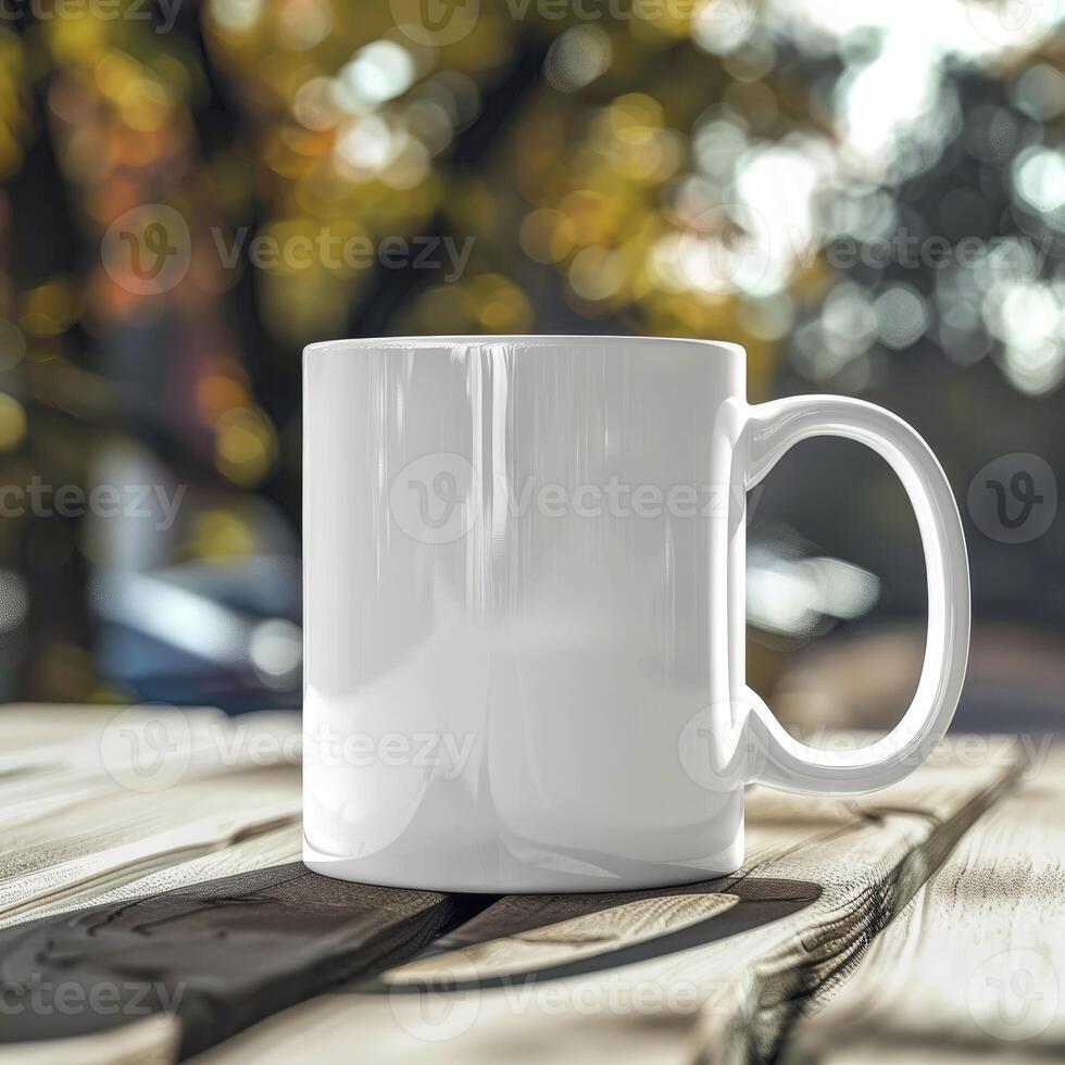 White Coffee Mug 15Oz Mockup, On Cars Background photo