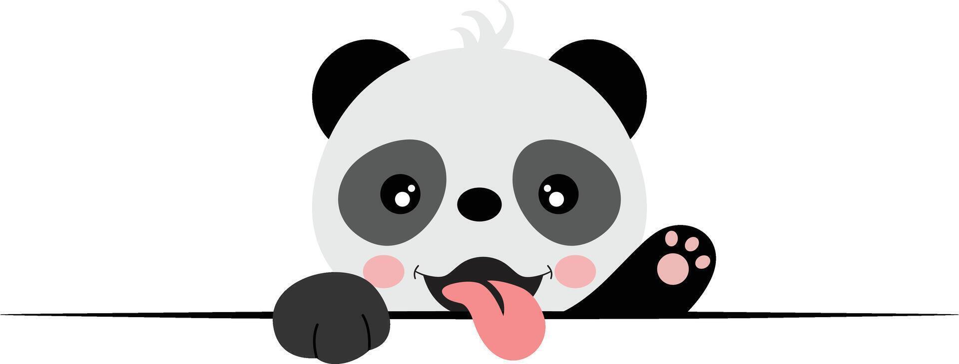 Cute panda waving with tongue out vector