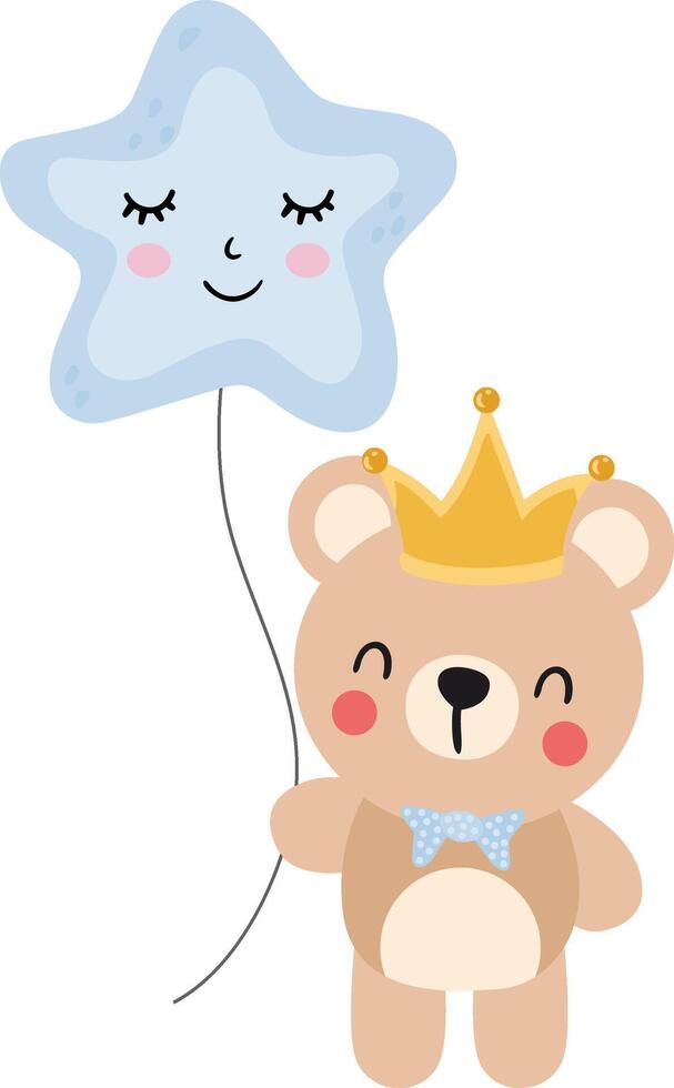 Cute baby boy teddy bear holding a star balloon vector