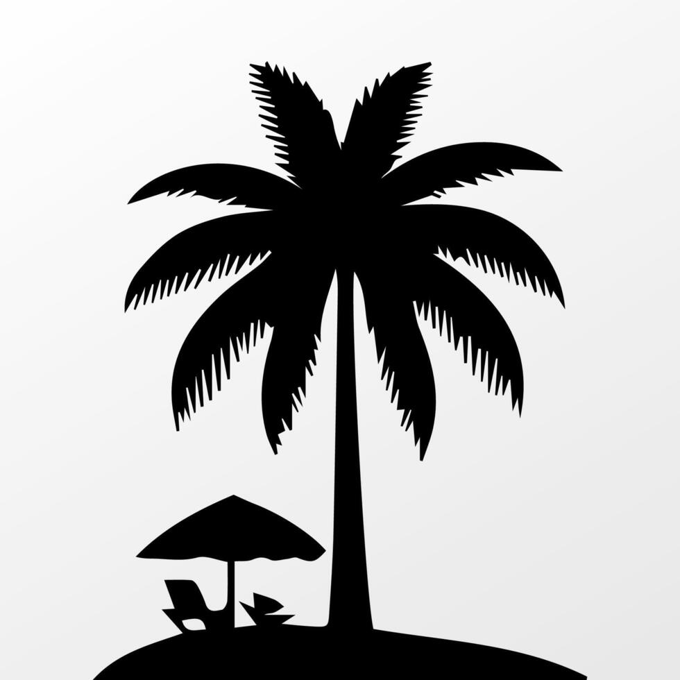 Black palm tree isolated on white background. Palm silhouette vector