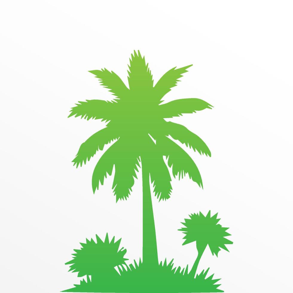 Green palm tree isolated on white background. Palm silhouette vector