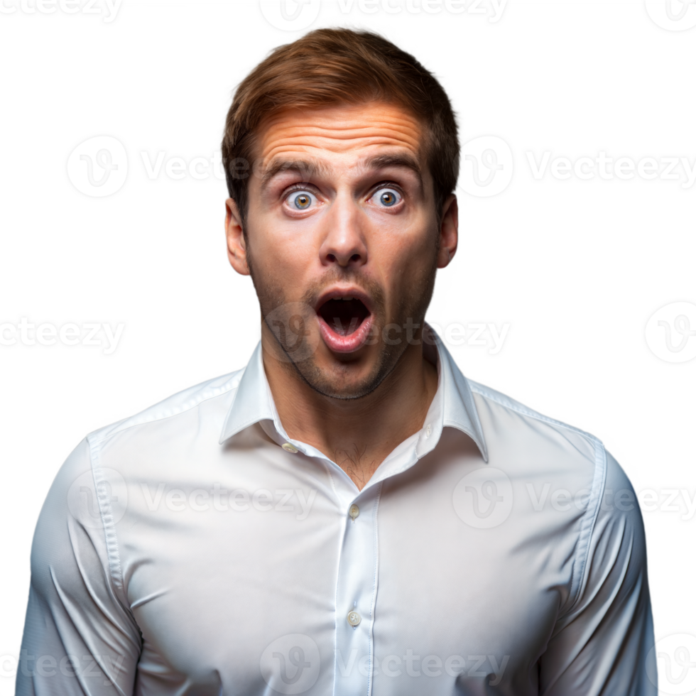 Surprised young man with open mouth on transparent background png