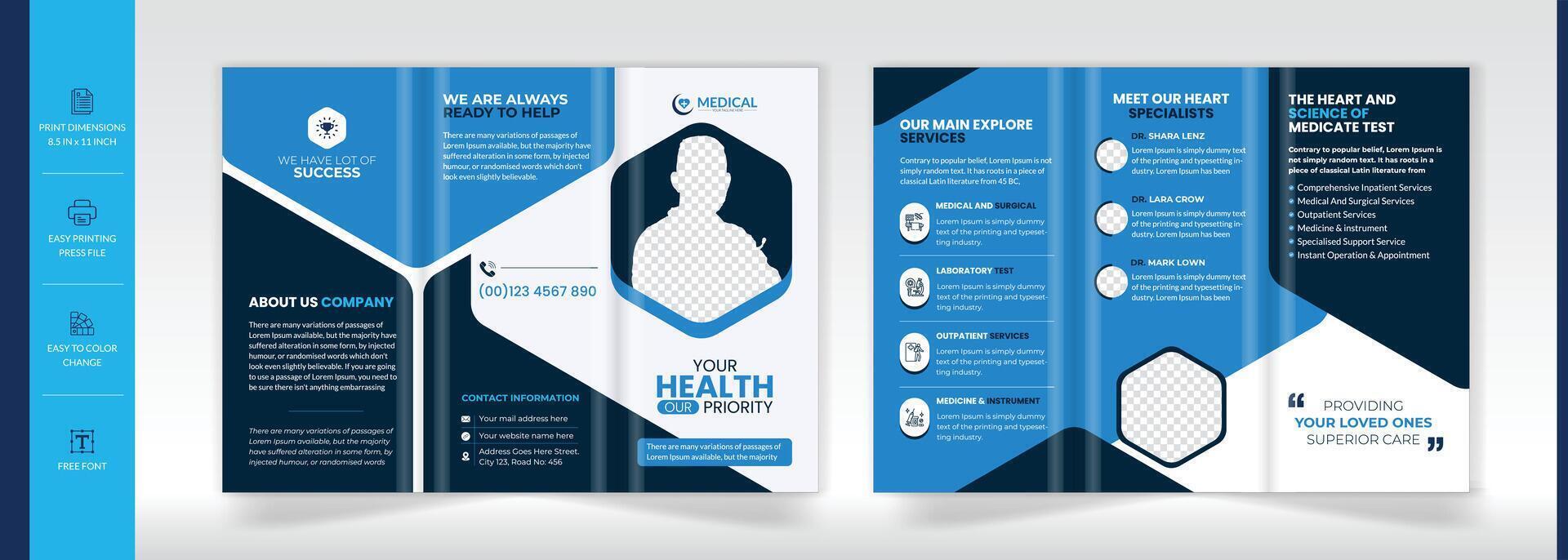Unique trifold brochure design for medical, healthcare, clinic template vector