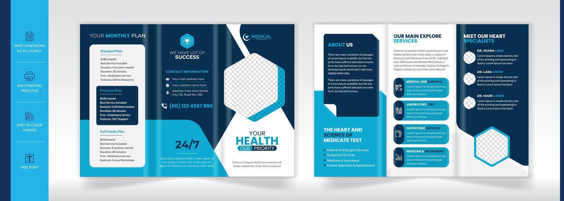 Medical trifold brochure a4 layout, Healthcare Day medical trifold brochure design vector