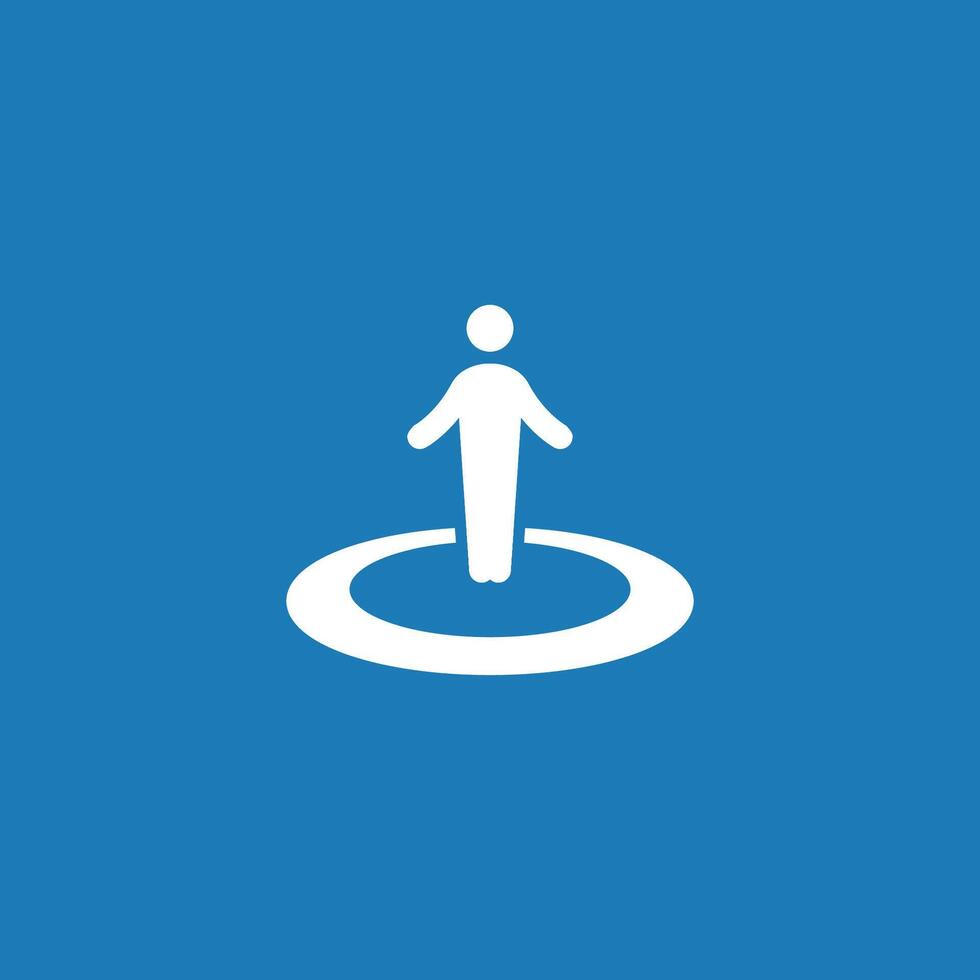 a white man standing on a circle on a blue background vector