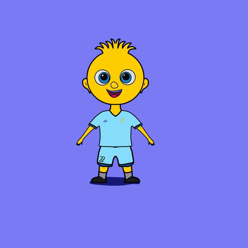 a cartoon boy with blue eyes and a yellow shirt football vector