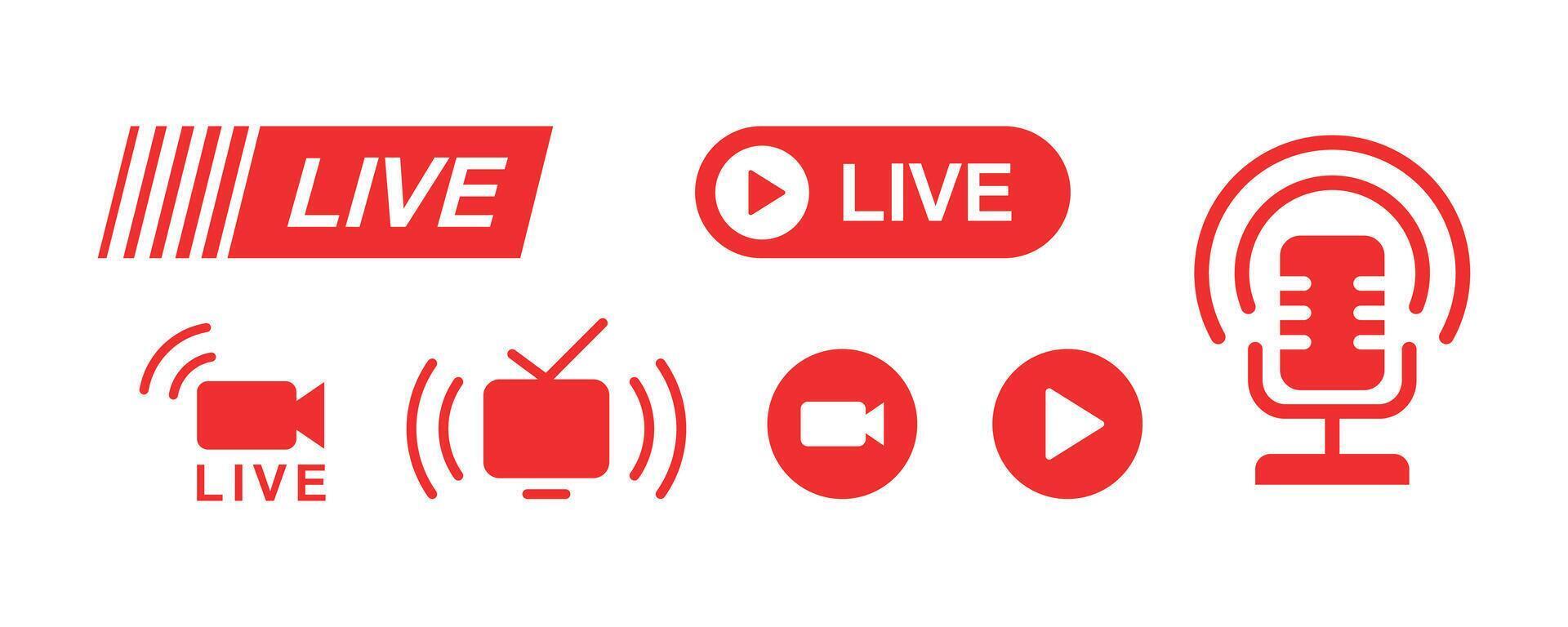 live streaming icon set collection for web and app vector