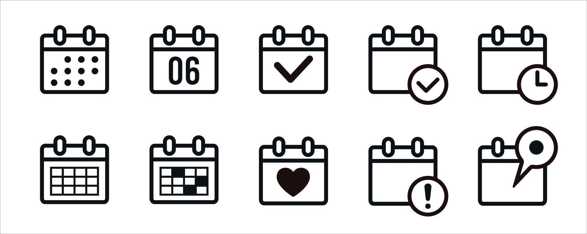 Collection of simple calendar icons design including daily, current date, check, pin, marked date, deadline, etc. vector