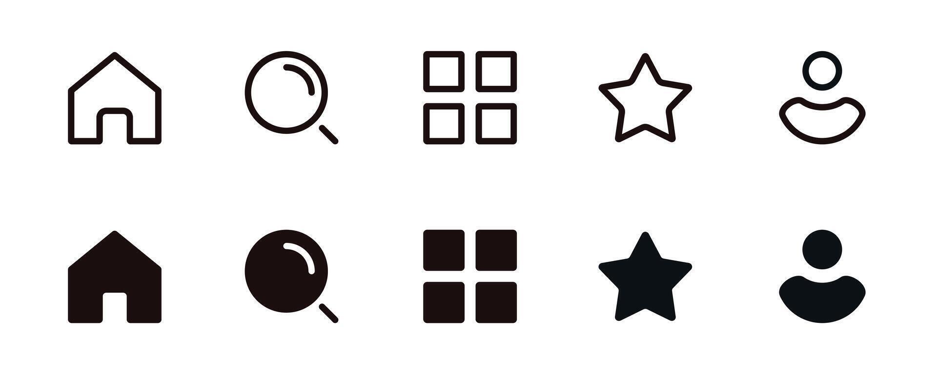 Home, Search, Category, Favorite, and profile set icon collection simple design for app and website ui design template vector