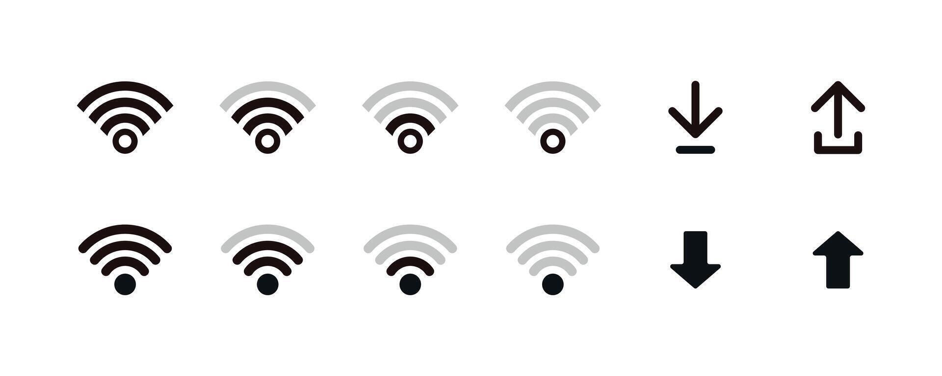 Full set of wireless and wifi icon set internet access or signal symbol with download and upload signs vector