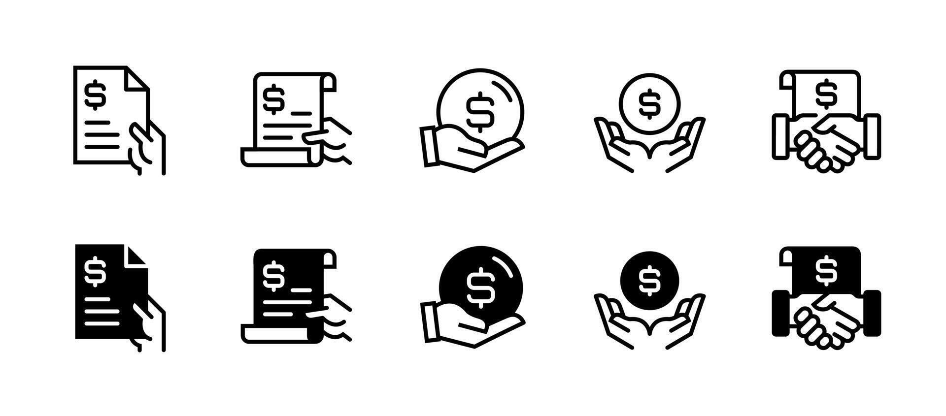 Set of Invoice paper document icon with hand holding the contact file form collection design for a payment dollar bill illustration vector