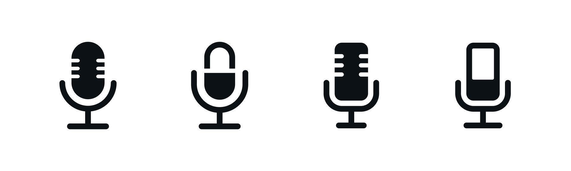 Microphone voice icons collection flat simple retro mic audio call symbol vector