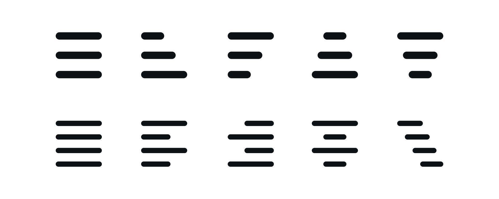 hamburger menu and text alignment icons flat bar line collection symbol design vector