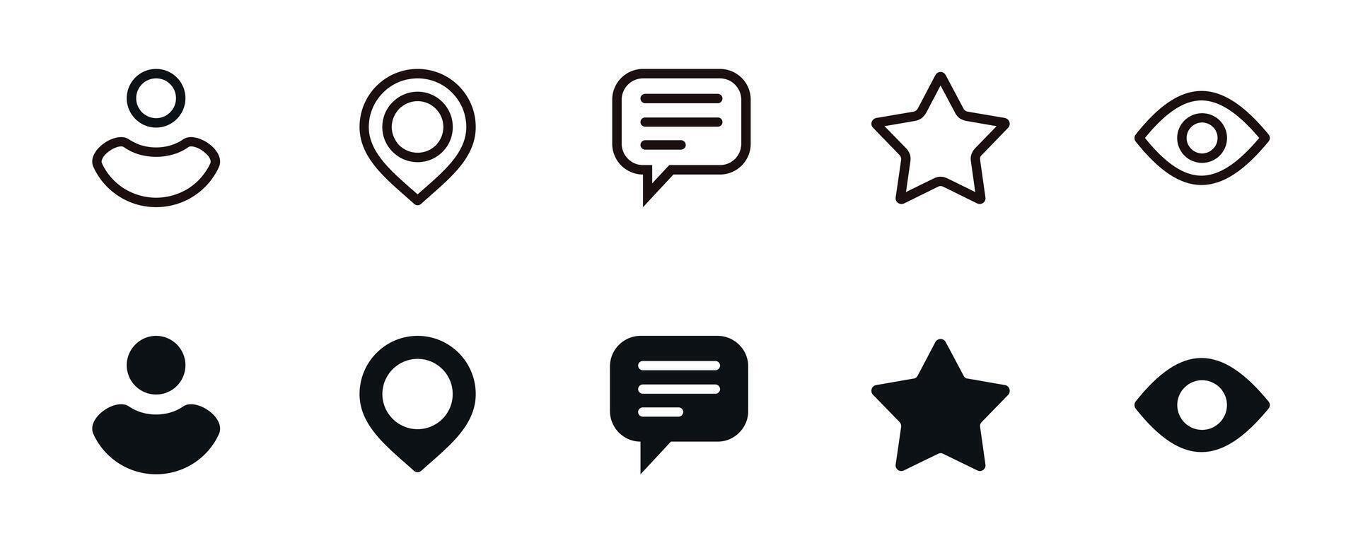 profile, location, message, rating, and last active user icons set collection for user seller or buyer information flat design vector