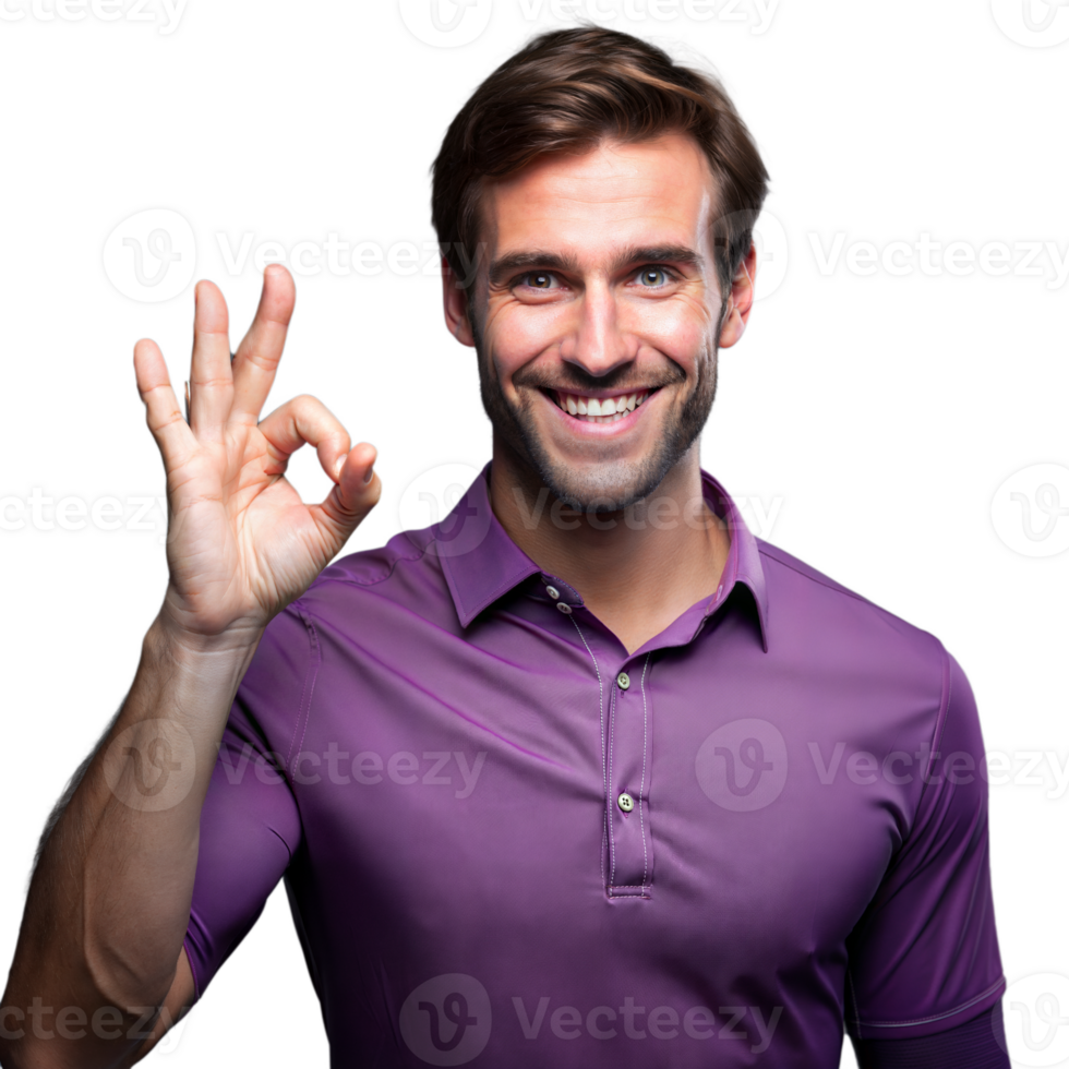 Smiling man giving ok sign on transparent background png
