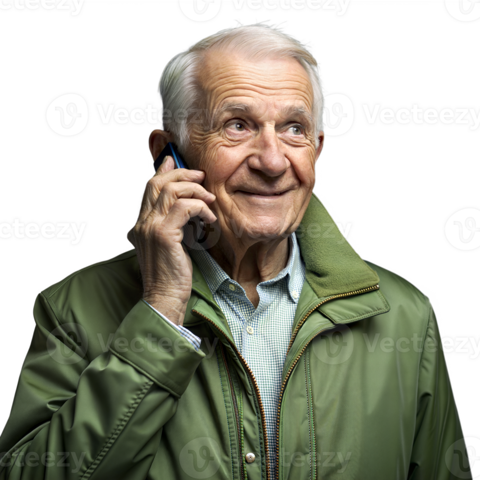 Senior man talking on smartphone with happy expression png