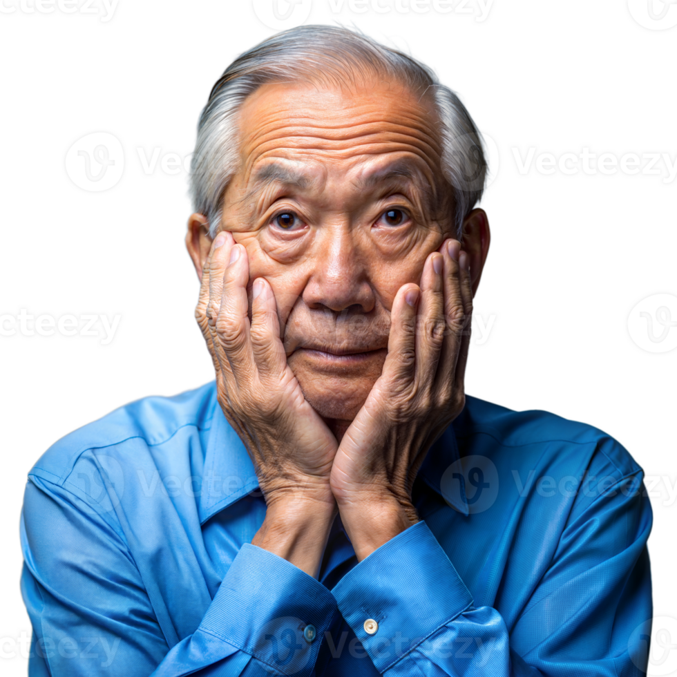 Elderly man in blue shirt posing on transparent background png