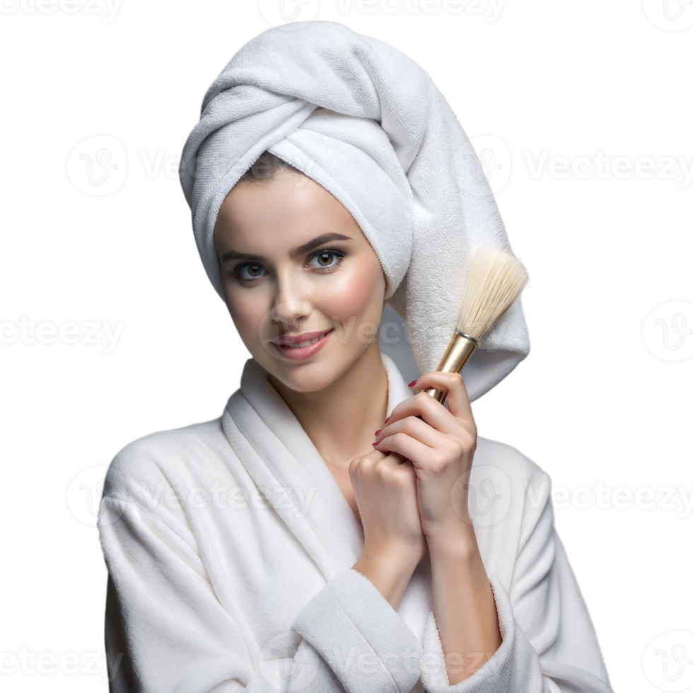Young woman applying makeup after spa treatment png