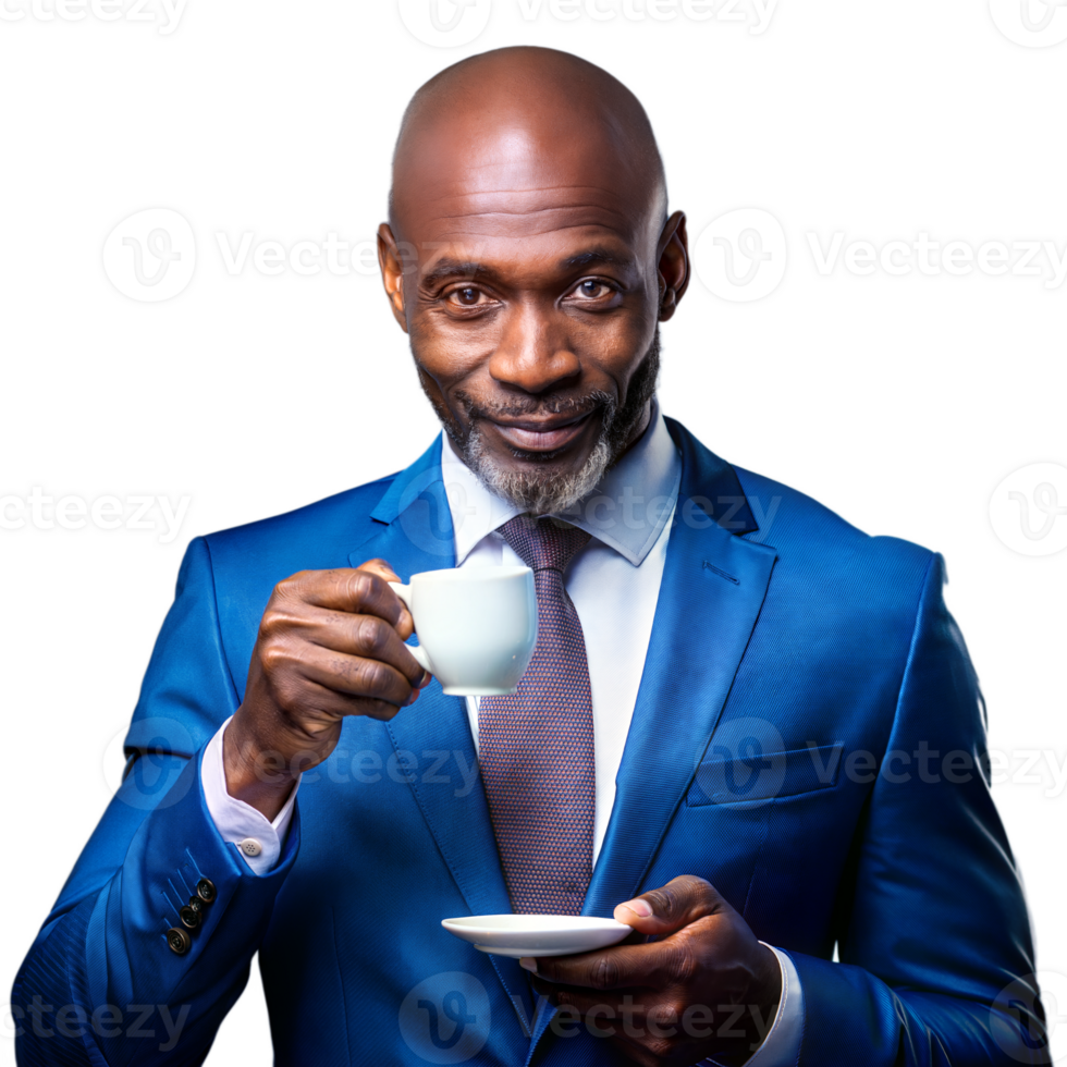 Confident businessman enjoying coffee on transparent background png