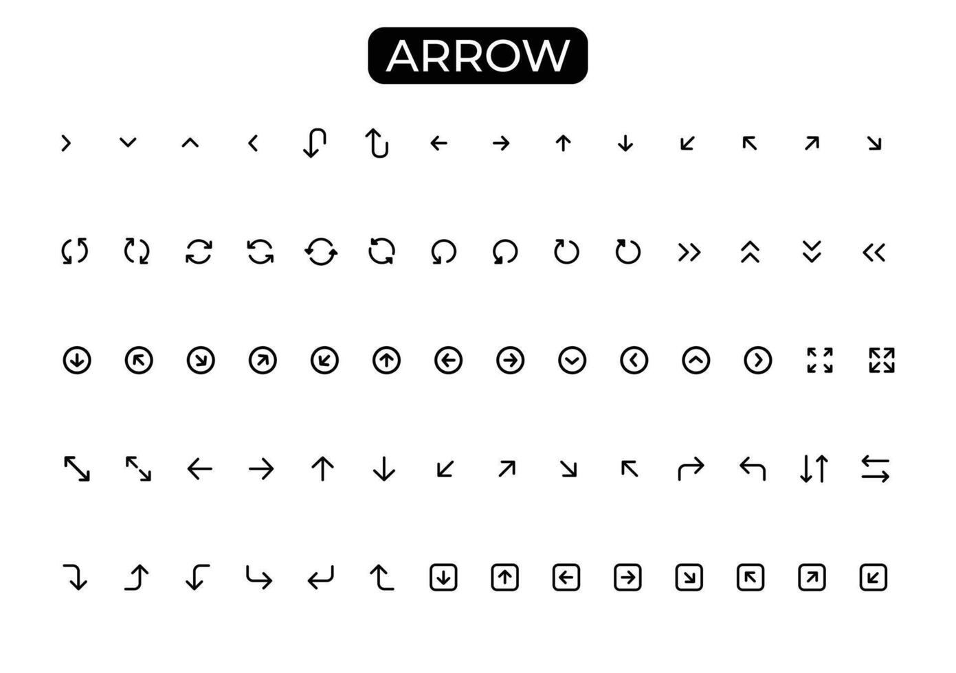 a black arrow collection set with a black arrow pointing to the left. vector
