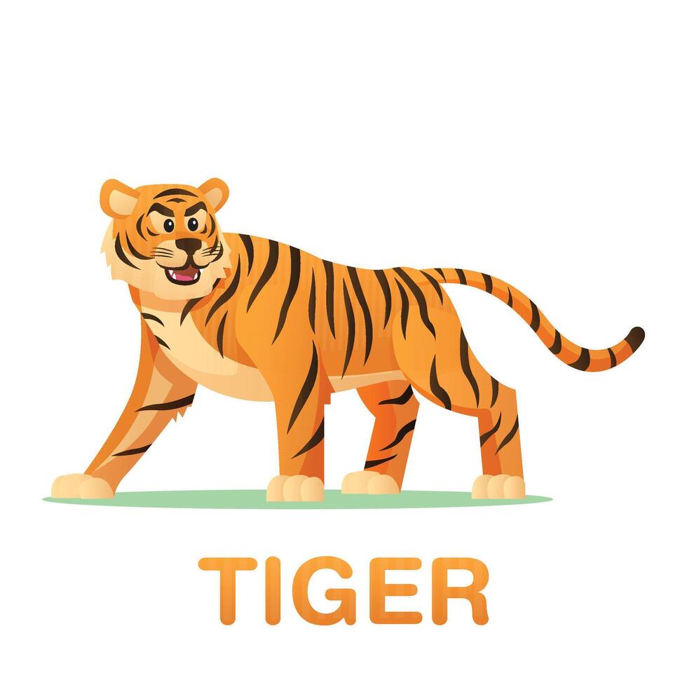 standing tiger running hunting pose. three colors. isolated on a white background. eps 10 vector
