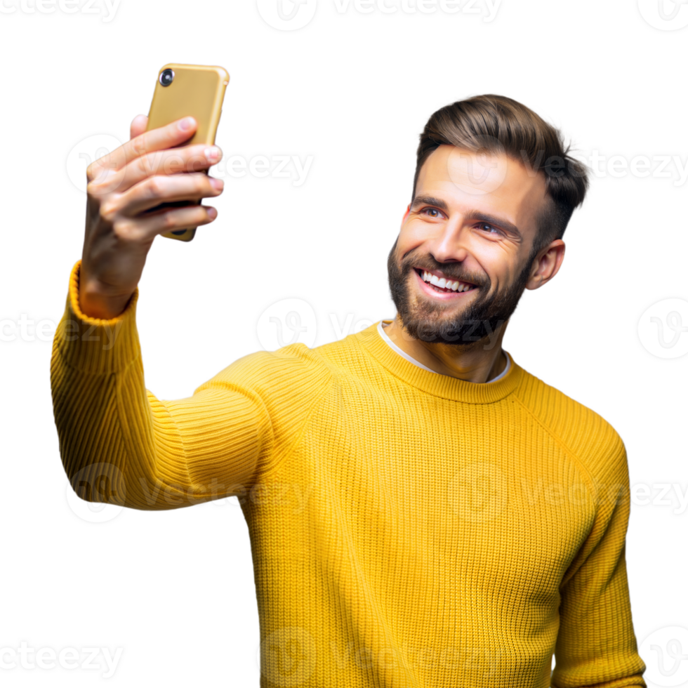  Smiling man taking a selfie on transparent background 46463985 PNG