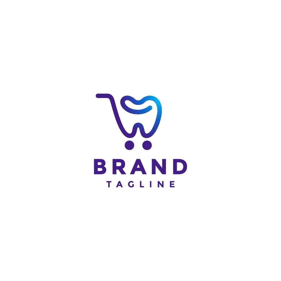 Simple Teeth Cart Line Logo Design. Teeth Shaped Cart Icon Logo Design. vector