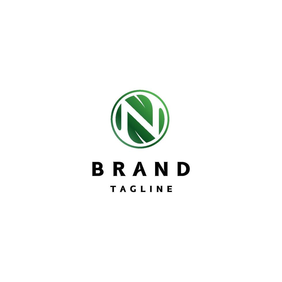 Initial Letter N Between Two Leaves Logo Design. Two Leaves With Letter N On Negative Field Logo Design. vector